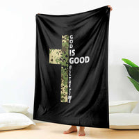God Is Good Throw Blanket Camo Cross Religious Jesus Faith Bible Verse Inspirational