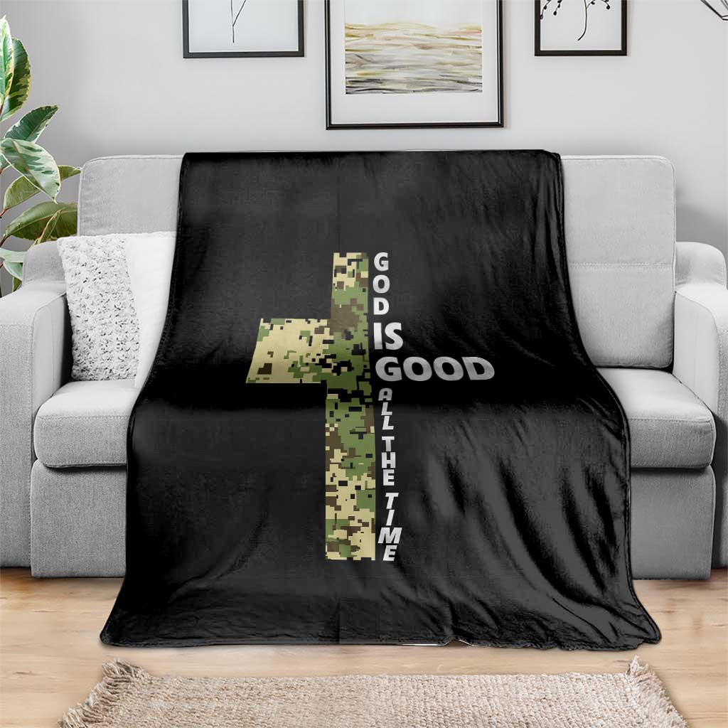 God Is Good Throw Blanket Camo Cross Religious Jesus Faith Bible Verse Inspirational