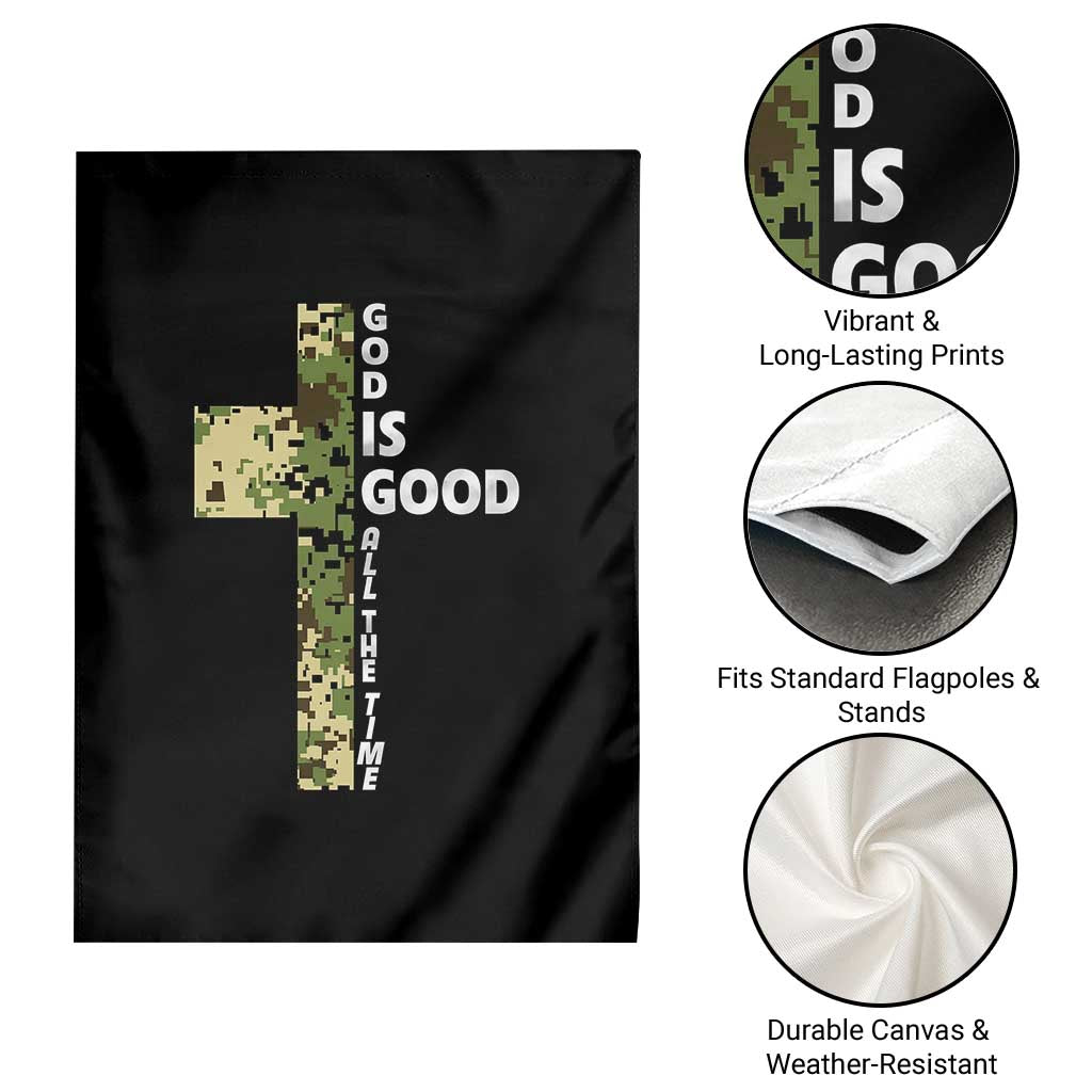 God Is Good Garden Flag Camo Cross Religious Jesus Faith Bible Verse Inspirational
