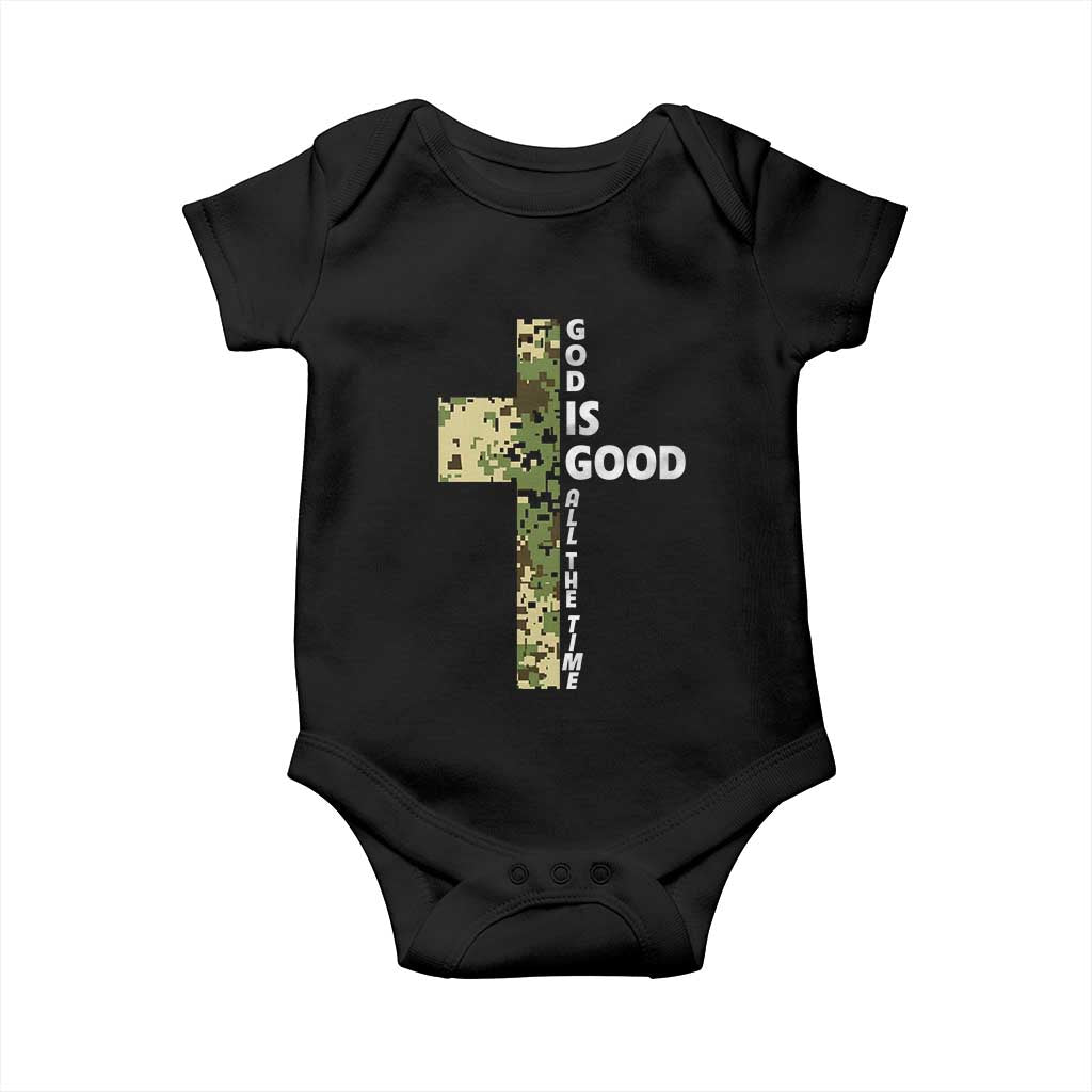 God Is Good Baby Onesie Camo Cross Religious Jesus Faith Bible Verse Inspirational
