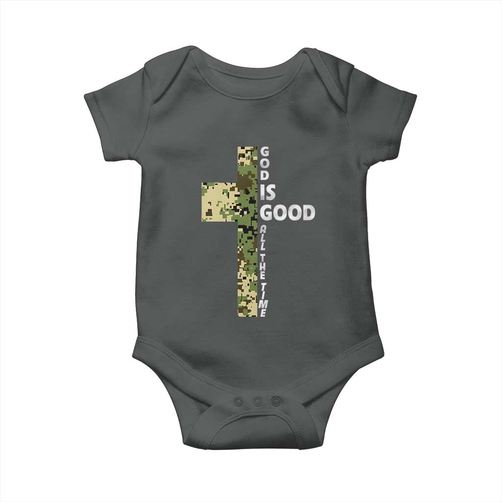 God Is Good Baby Onesie Camo Cross Religious Jesus Faith Bible Verse Inspirational
