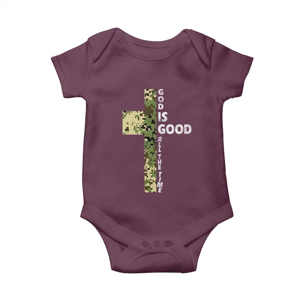 God Is Good Baby Onesie Camo Cross Religious Jesus Faith Bible Verse Inspirational