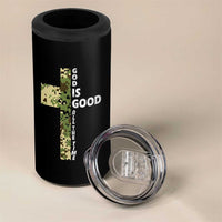 God Is Good 4 in 1 Can Cooler Tumbler Camo Cross Religious Jesus Faith Bible Verse Inspirational