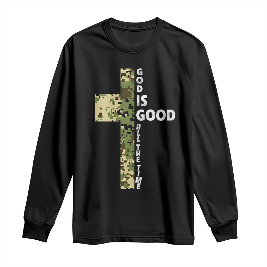 God Is Good Long Sleeve Shirt Camo Cross Religious Jesus Faith Bible Verse Inspirational
