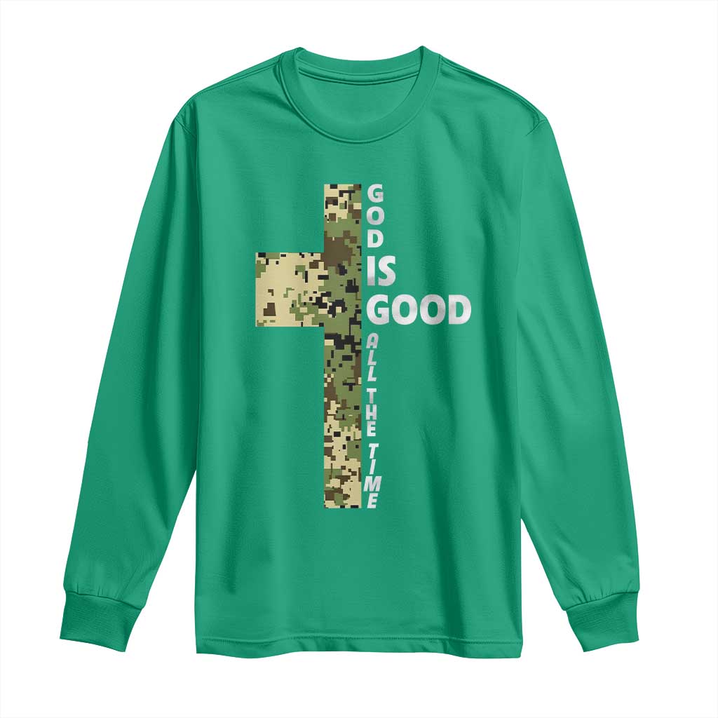 God Is Good Long Sleeve Shirt Camo Cross Religious Jesus Faith Bible Verse Inspirational