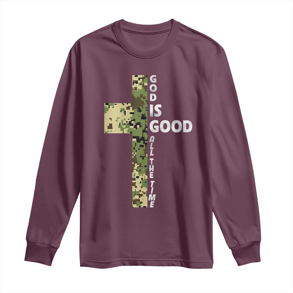 God Is Good Long Sleeve Shirt Camo Cross Religious Jesus Faith Bible Verse Inspirational