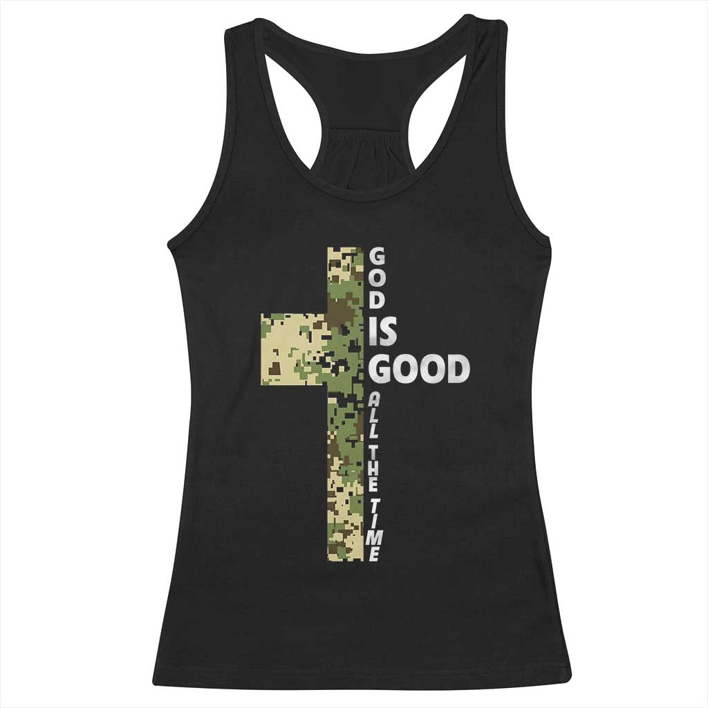 God Is Good Racerback Tank Top Camo Cross Religious Jesus Faith Bible Verse Inspirational