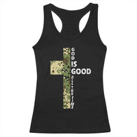 God Is Good Racerback Tank Top Camo Cross Religious Jesus Faith Bible Verse Inspirational
