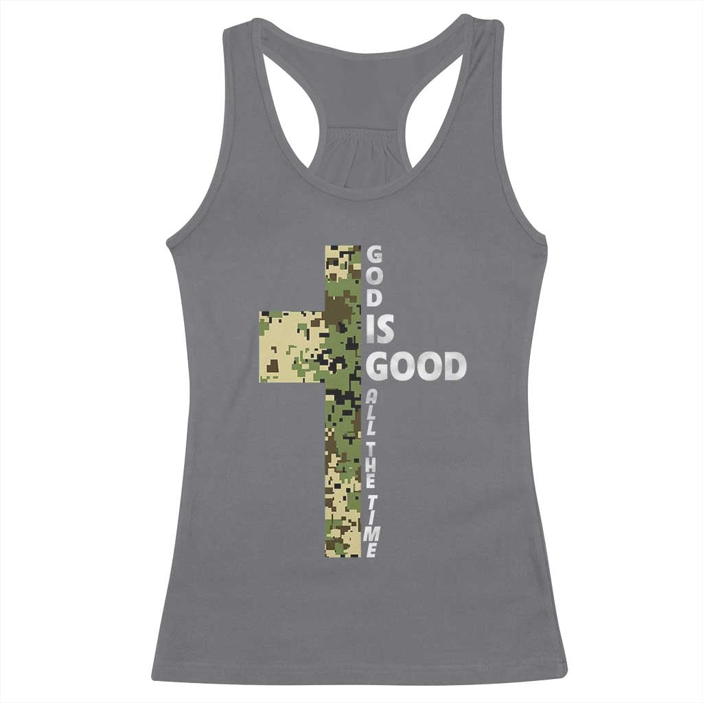 God Is Good Racerback Tank Top Camo Cross Religious Jesus Faith Bible Verse Inspirational