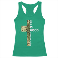 God Is Good Racerback Tank Top Camo Cross Religious Jesus Faith Bible Verse Inspirational