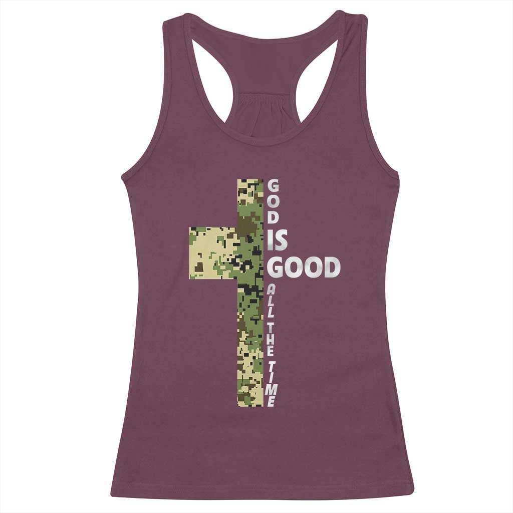 God Is Good Racerback Tank Top Camo Cross Religious Jesus Faith Bible Verse Inspirational