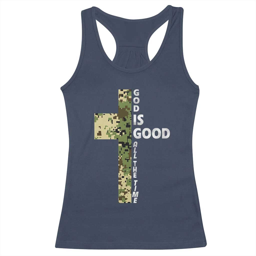 God Is Good Racerback Tank Top Camo Cross Religious Jesus Faith Bible Verse Inspirational
