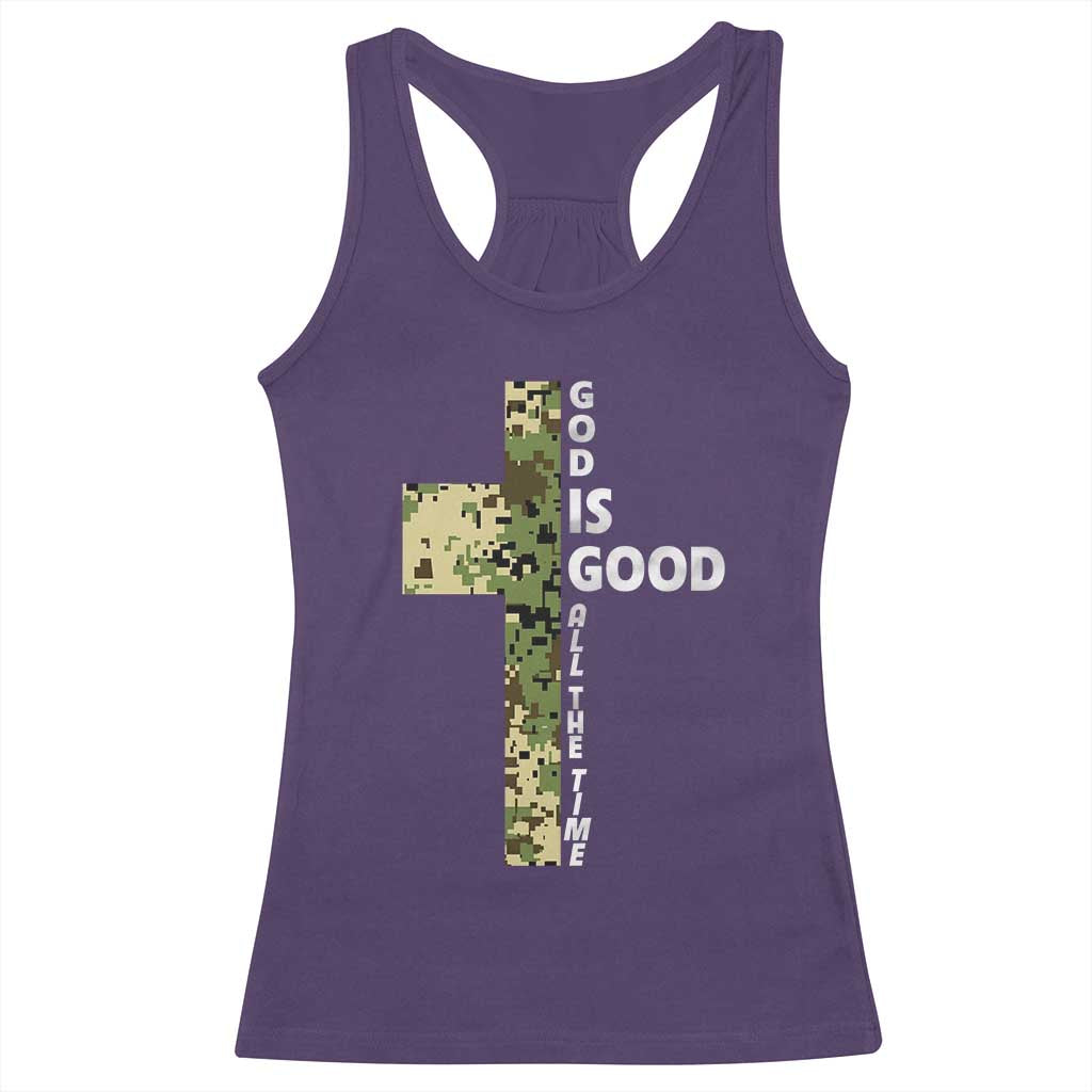 God Is Good Racerback Tank Top Camo Cross Religious Jesus Faith Bible Verse Inspirational