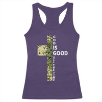 God Is Good Racerback Tank Top Camo Cross Religious Jesus Faith Bible Verse Inspirational
