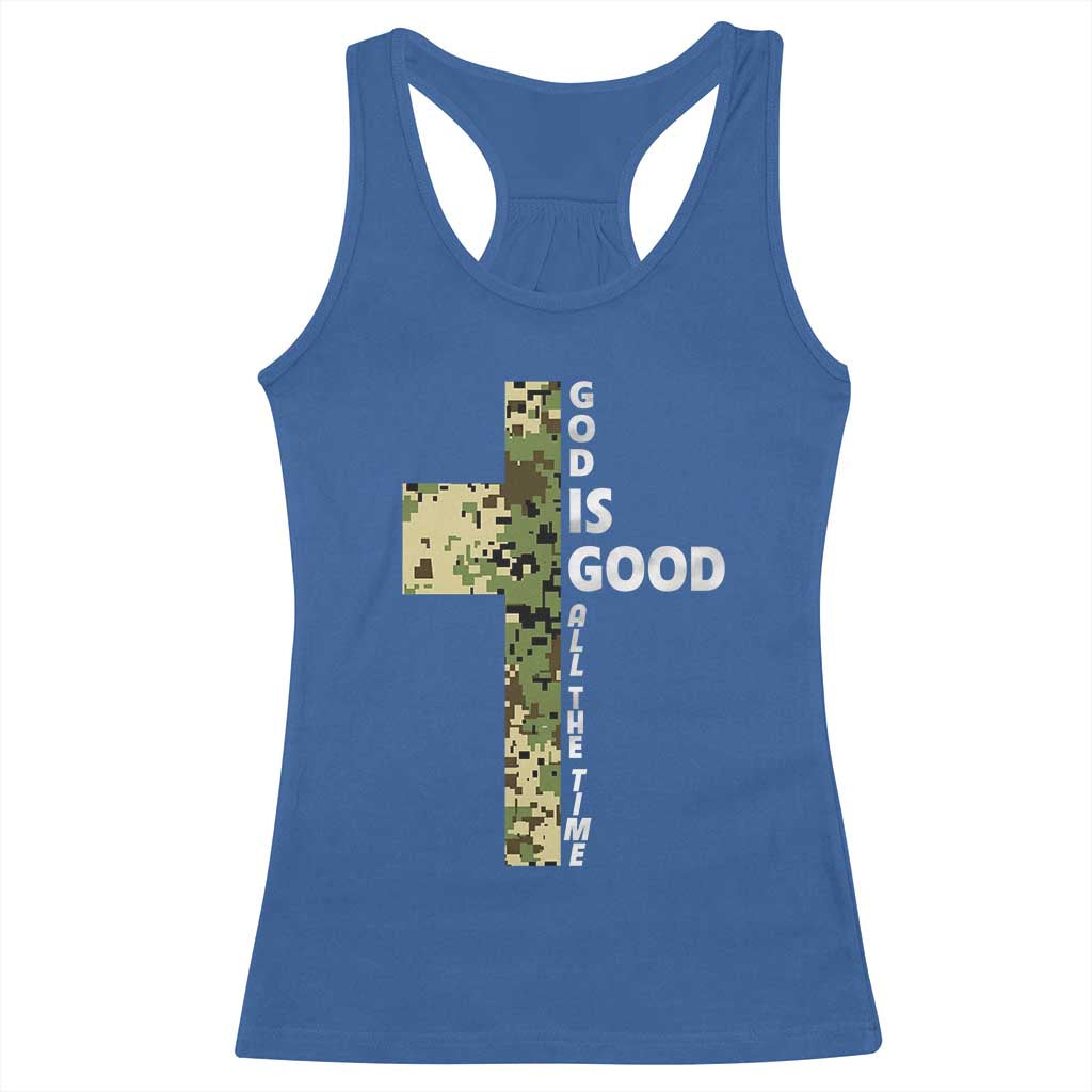 God Is Good Racerback Tank Top Camo Cross Religious Jesus Faith Bible Verse Inspirational
