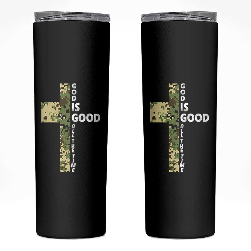 God Is Good Skinny Tumbler Camo Cross Religious Jesus Faith Bible Verse Inspirational