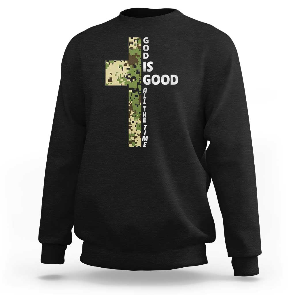 God Is Good Sweatshirt Camo Cross Religious Jesus Faith Bible Verse Inspirational