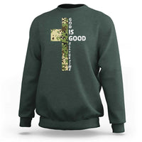 God Is Good Sweatshirt Camo Cross Religious Jesus Faith Bible Verse Inspirational