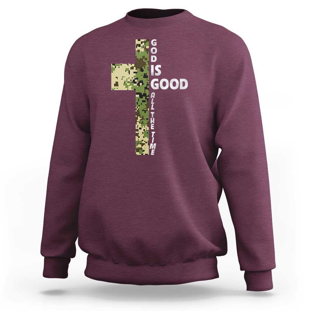 God Is Good Sweatshirt Camo Cross Religious Jesus Faith Bible Verse Inspirational