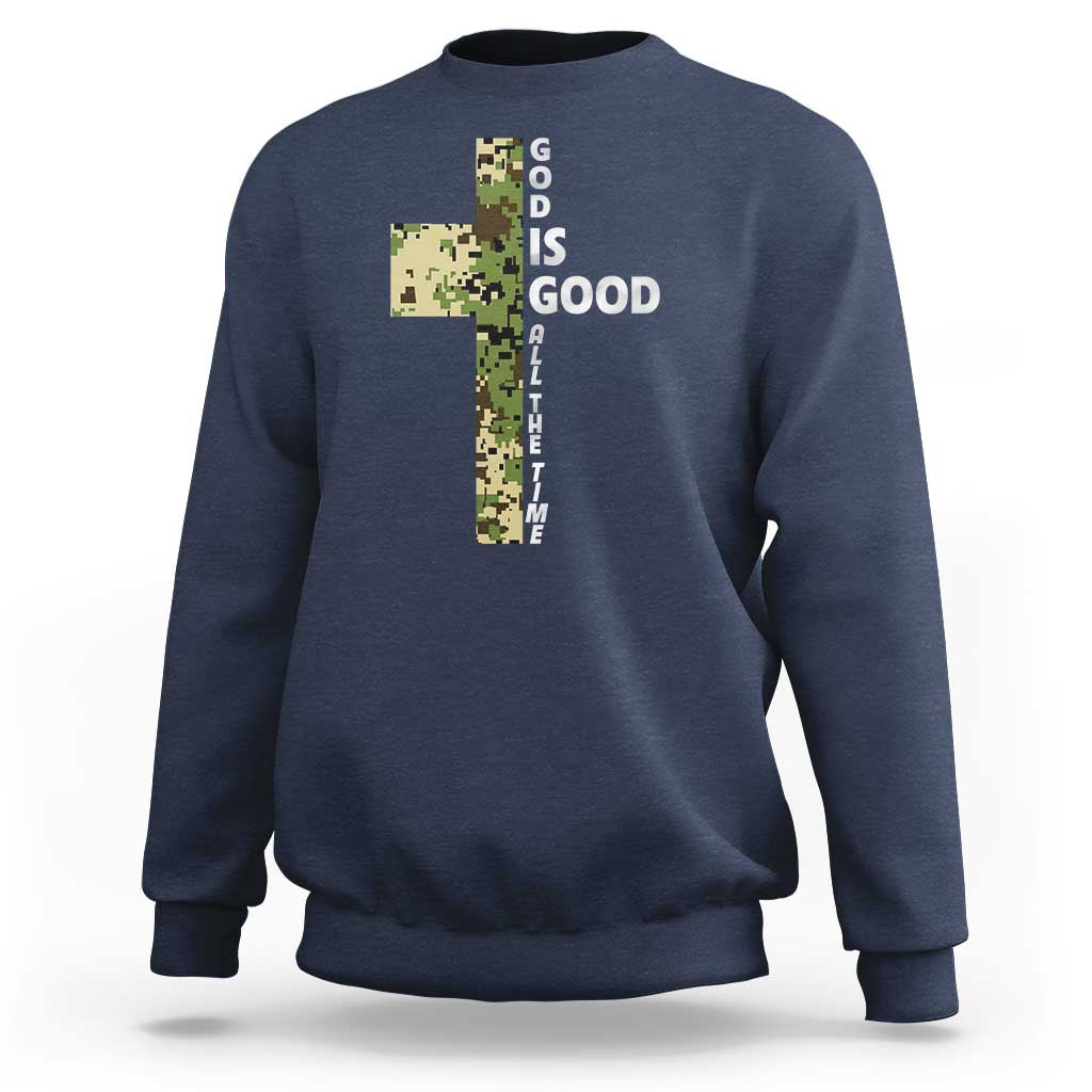 God Is Good Sweatshirt Camo Cross Religious Jesus Faith Bible Verse Inspirational