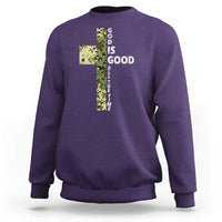 God Is Good Sweatshirt Camo Cross Religious Jesus Faith Bible Verse Inspirational