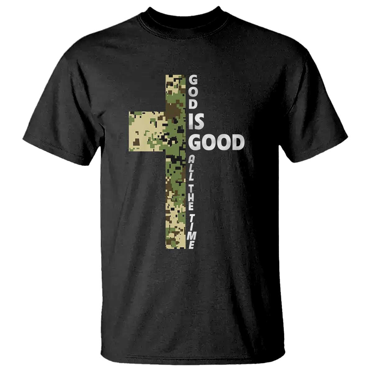God Is Good T Shirt Camo Cross Religious Jesus Faith Bible Verse Inspirational