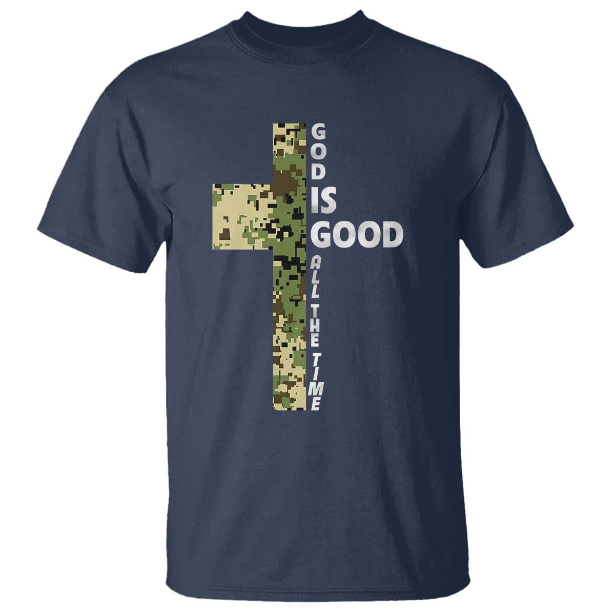 God Is Good T Shirt Camo Cross Religious Jesus Faith Bible Verse Inspirational