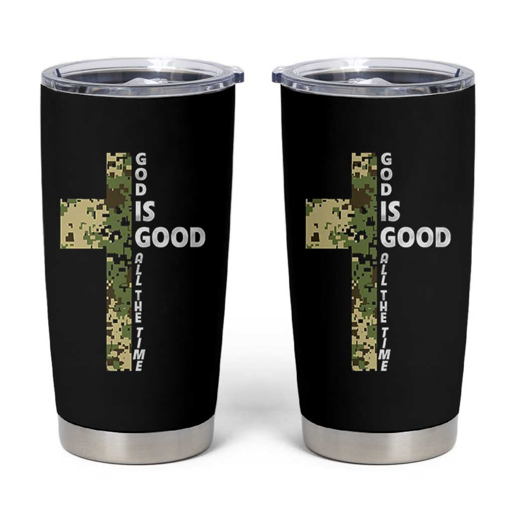 God Is Good Tumbler Cup Camo Cross Religious Jesus Faith Bible Verse Inspirational