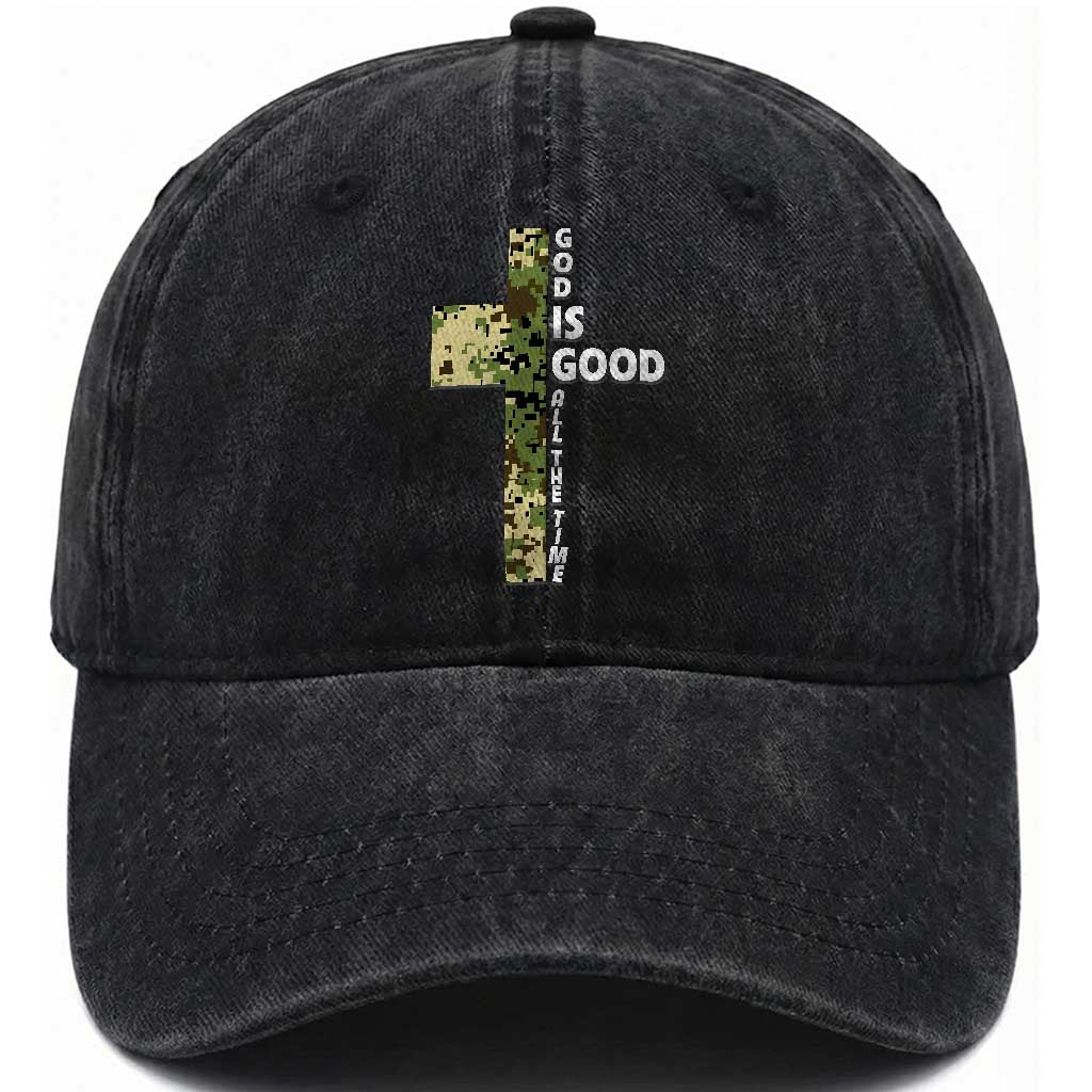 God Is Good Washed Cotton Baseball Cap Camo Cross Religious Jesus Faith Bible Verse Inspirational