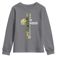 God Is Good Youth Sweatshirt Camo Cross Religious Jesus Faith Bible Verse Inspirational