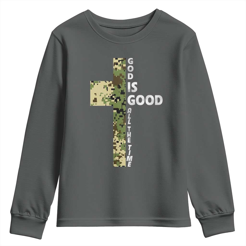 God Is Good Youth Sweatshirt Camo Cross Religious Jesus Faith Bible Verse Inspirational