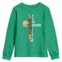 God Is Good Youth Sweatshirt Camo Cross Religious Jesus Faith Bible Verse Inspirational