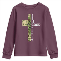 God Is Good Youth Sweatshirt Camo Cross Religious Jesus Faith Bible Verse Inspirational