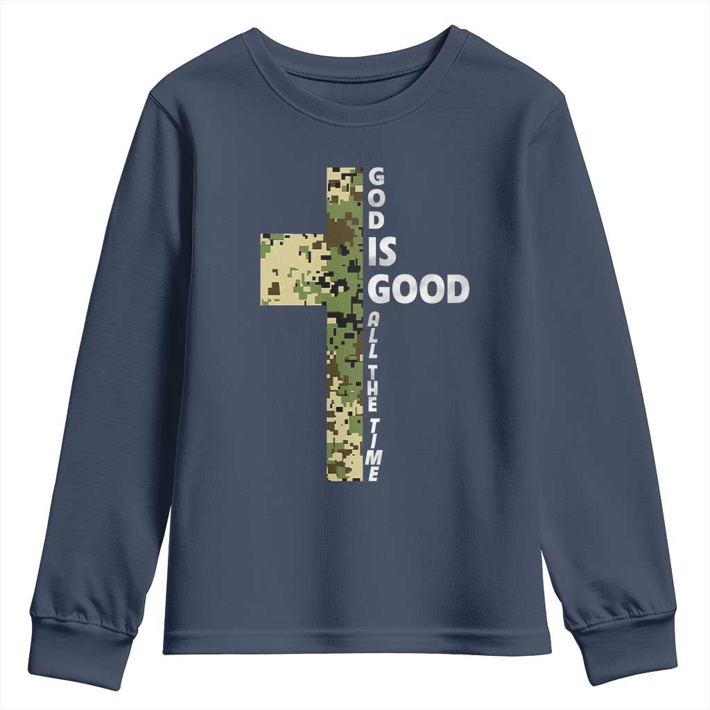 God Is Good Youth Sweatshirt Camo Cross Religious Jesus Faith Bible Verse Inspirational