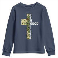 God Is Good Youth Sweatshirt Camo Cross Religious Jesus Faith Bible Verse Inspirational