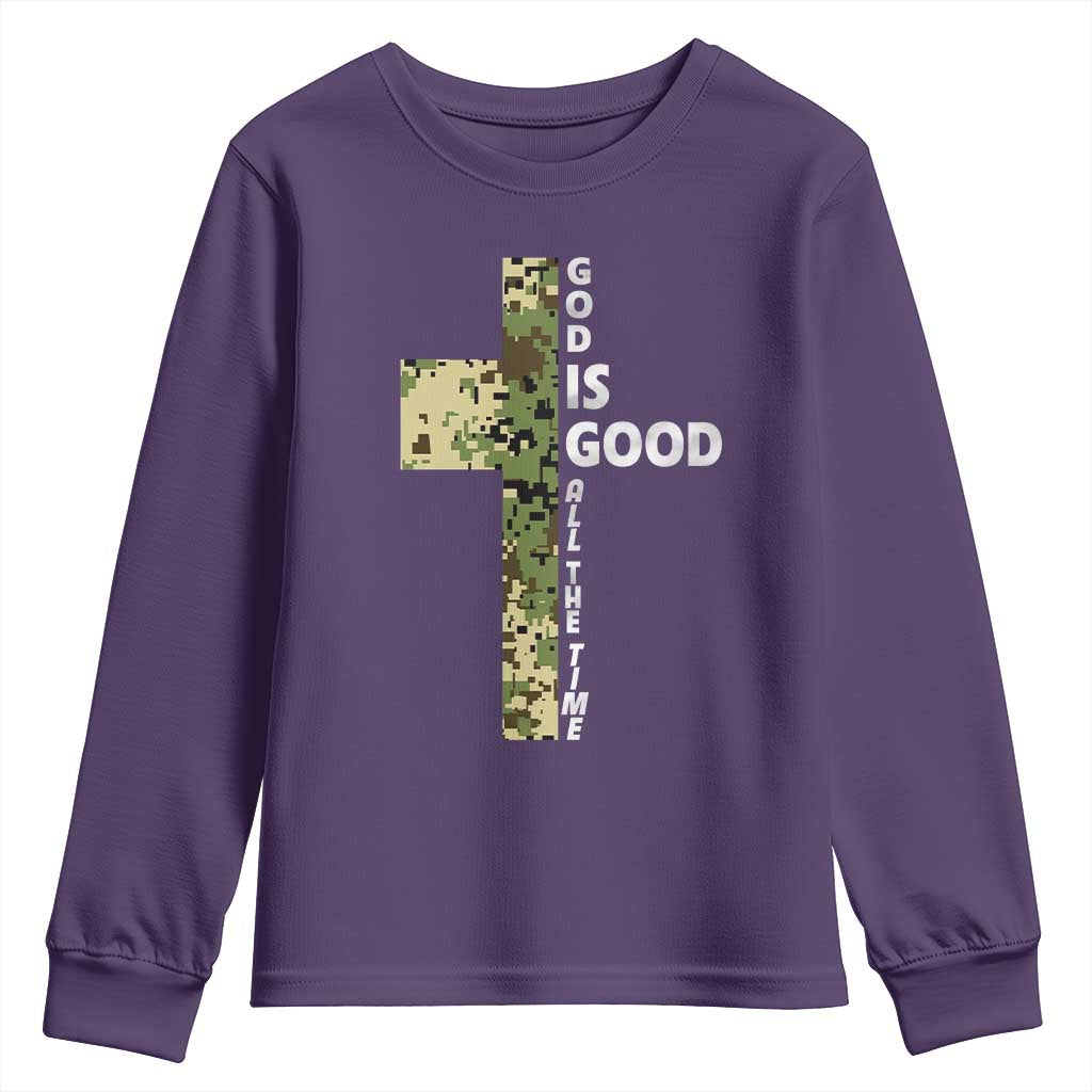 God Is Good Youth Sweatshirt Camo Cross Religious Jesus Faith Bible Verse Inspirational
