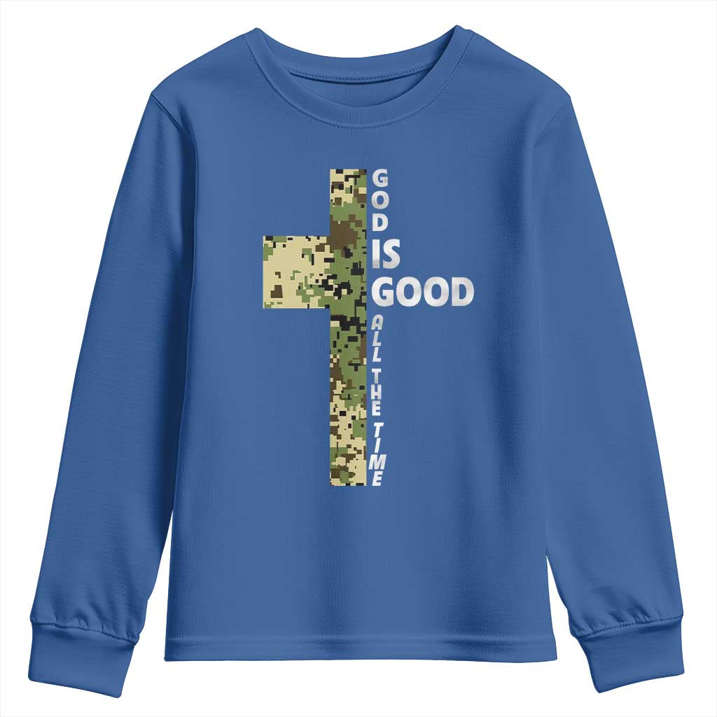 God Is Good Youth Sweatshirt Camo Cross Religious Jesus Faith Bible Verse Inspirational