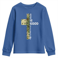 God Is Good Youth Sweatshirt Camo Cross Religious Jesus Faith Bible Verse Inspirational