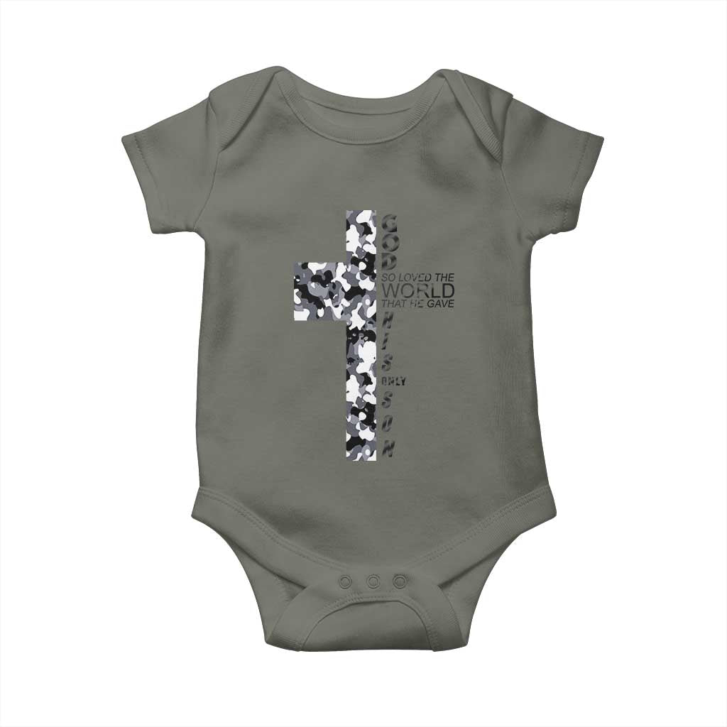 Son Of God Jesus Baby Onesie Camo Christ Cross Christian 9 John 3 16