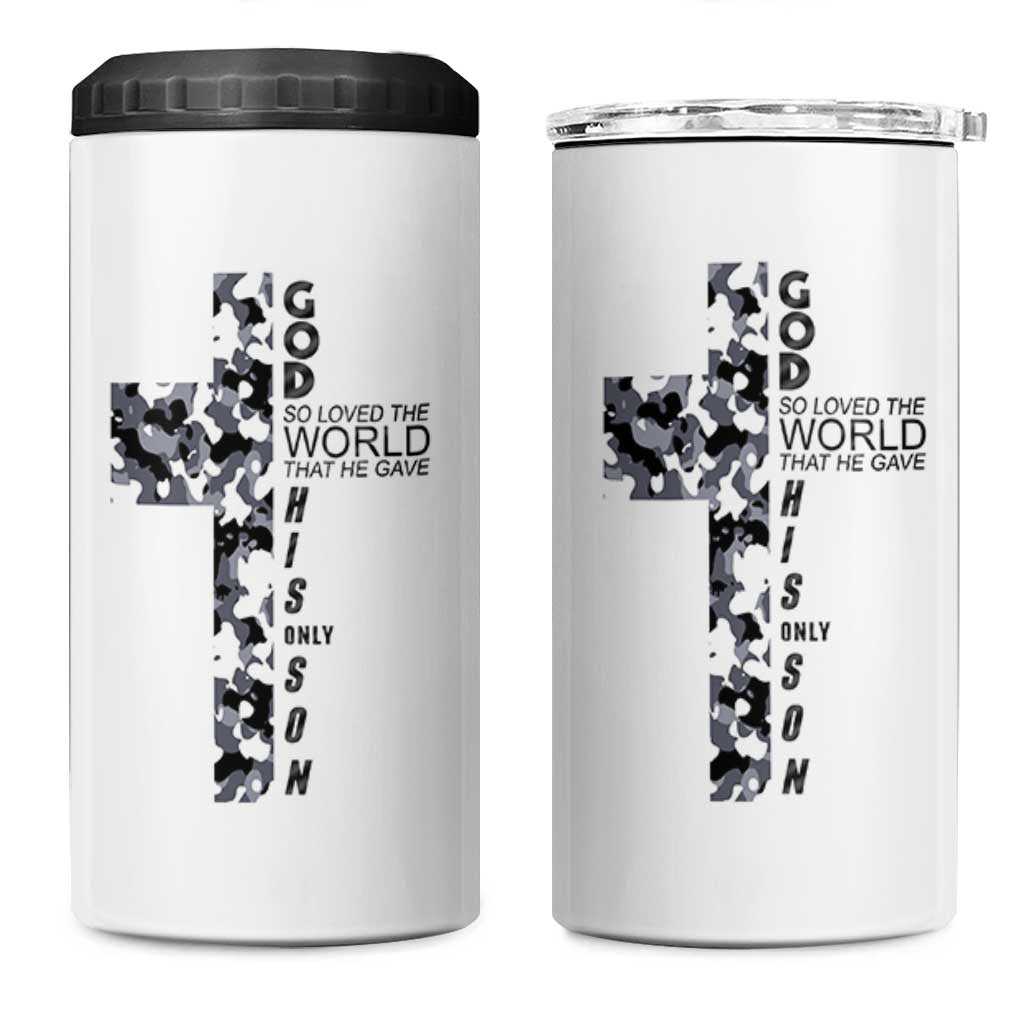 Son Of God Jesus 4 in 1 Can Cooler Tumbler Camo Christ Cross Christian 9 John 3 16
