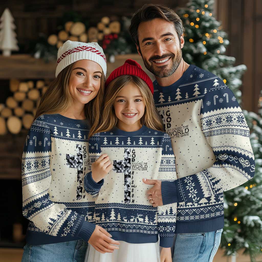 Son Of God Jesus Ugly Christmas Sweater Camo Christ Cross Christian 9 John 3 16
