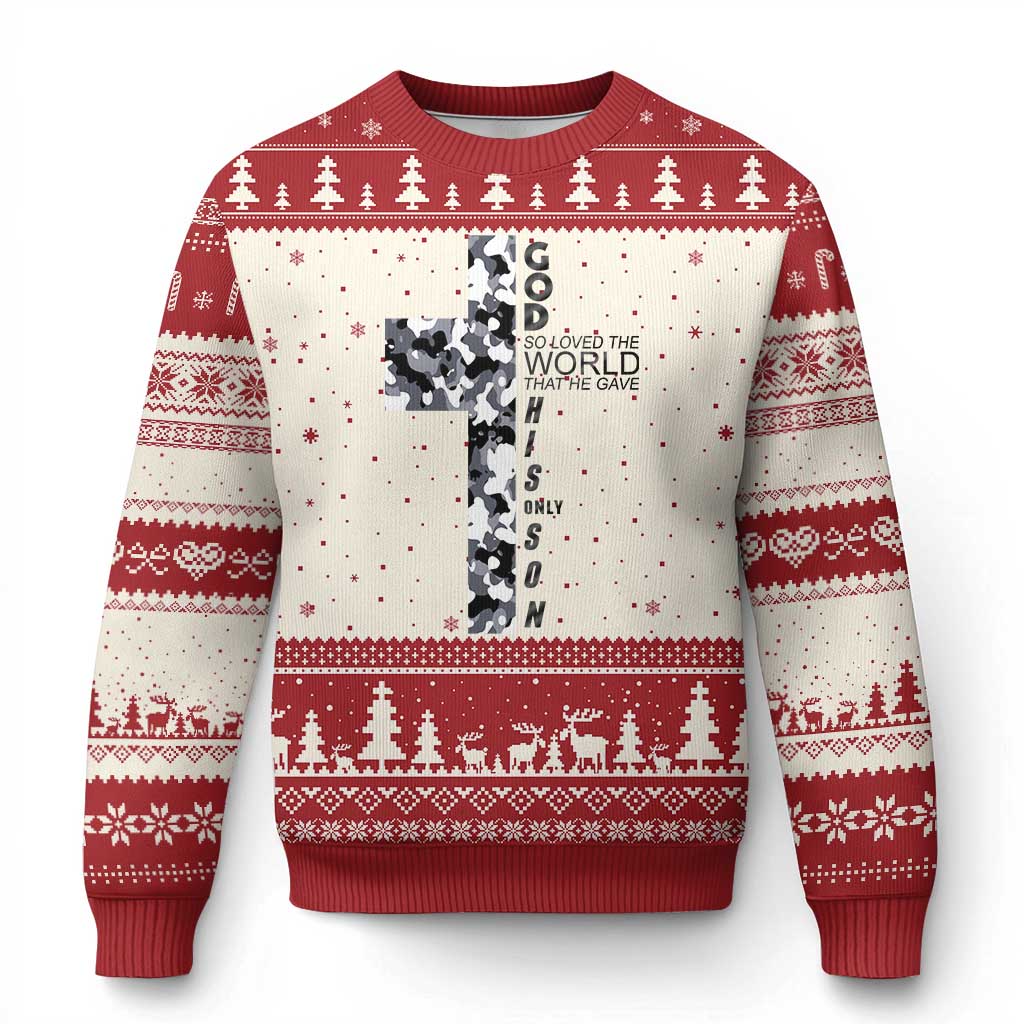 Son Of God Jesus Ugly Christmas Sweater Camo Christ Cross Christian 9 John 3 16