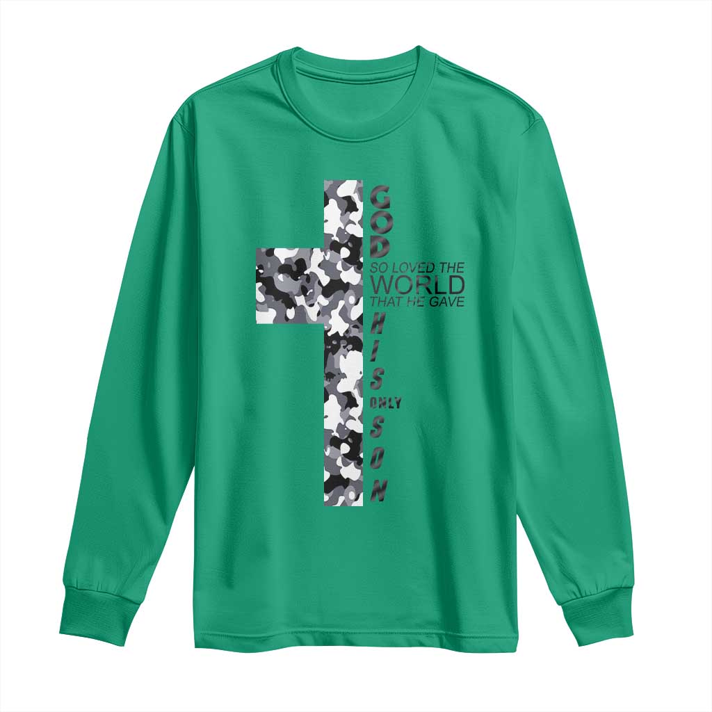 Son Of God Jesus Long Sleeve Shirt Camo Christ Cross Christian 9 John 3 16