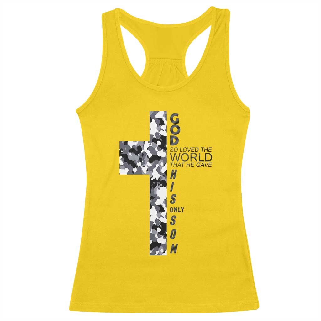Son Of God Jesus Racerback Tank Top Camo Christ Cross Christian 9 John 3 16