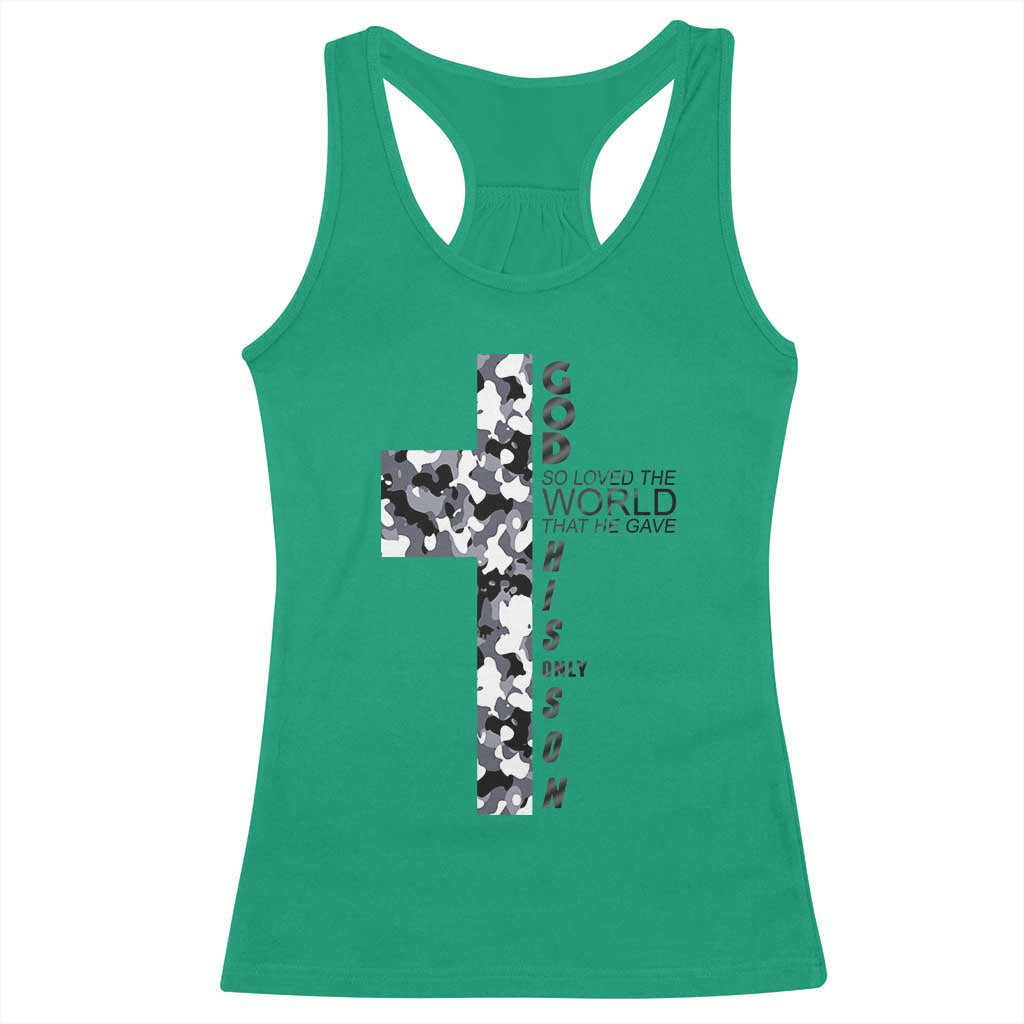 Son Of God Jesus Racerback Tank Top Camo Christ Cross Christian 9 John 3 16