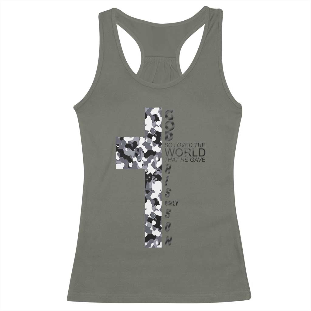 Son Of God Jesus Racerback Tank Top Camo Christ Cross Christian 9 John 3 16