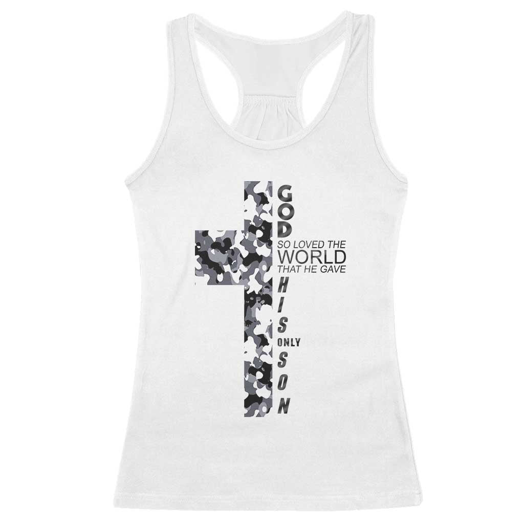 Son Of God Jesus Racerback Tank Top Camo Christ Cross Christian 9 John 3 16