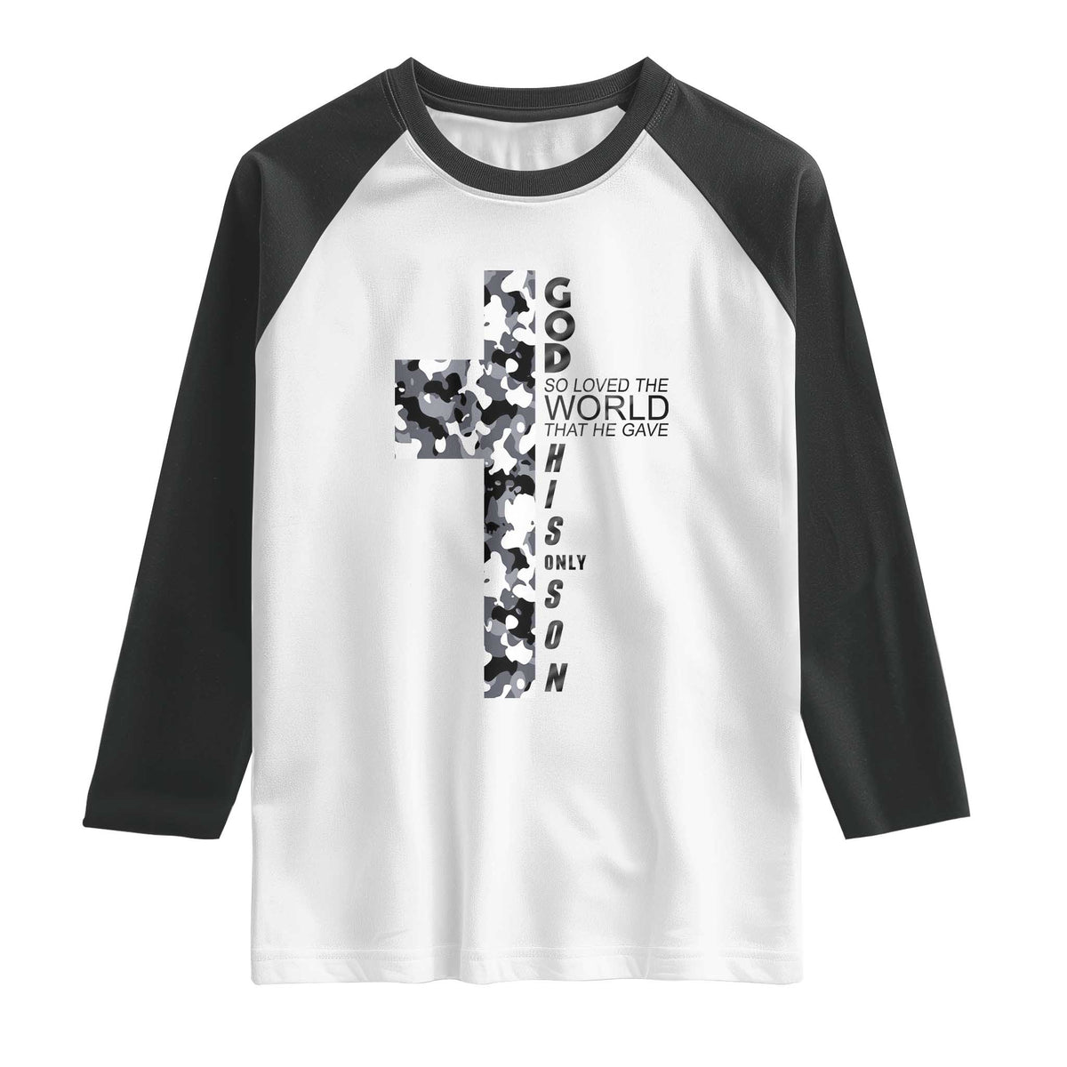 Son Of God Jesus Raglan Shirt Camo Christ Cross Christian 9 John 3 16