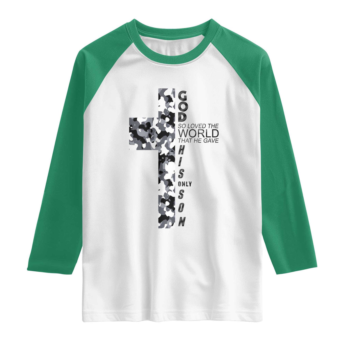 Son Of God Jesus Raglan Shirt Camo Christ Cross Christian 9 John 3 16