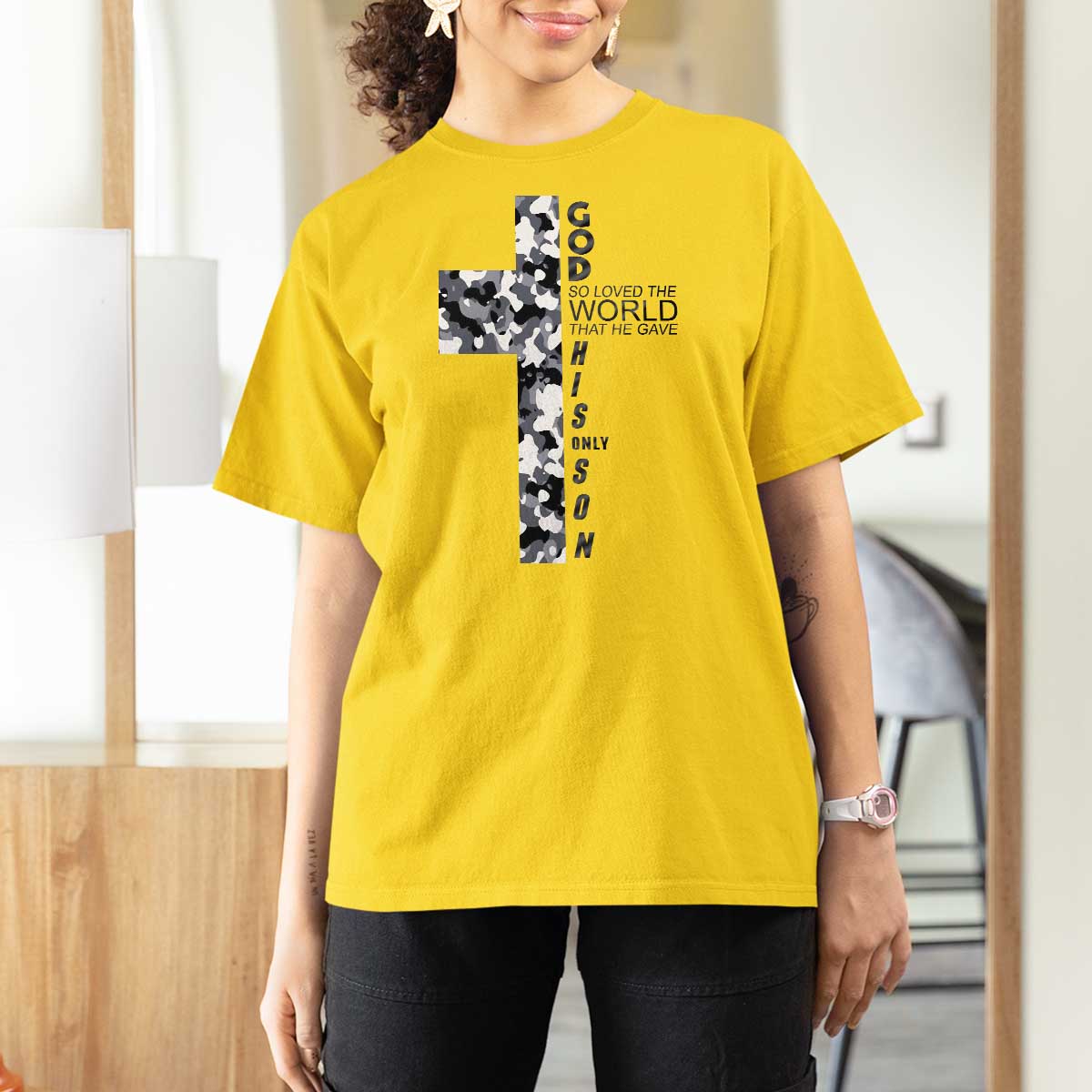Son Of God Jesus T Shirt For Women Camo Christ Cross Christian 9 John 3 16
